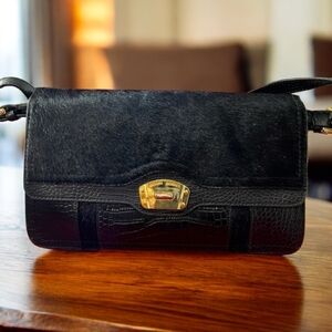 Henri Bendel Limited Edition Black & Gold Crocodile Leather & Hide Bag/Clutch.